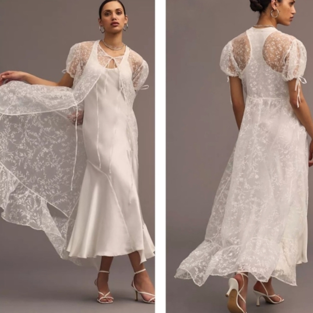 NWT Anthropologie Sheer Short Sleeve Organza Maxi Dress